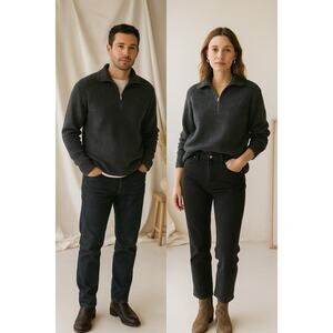 J.Crew Wool Blend Half-Zip Sweater | Gray Unisex Minimalist Ribbed | M